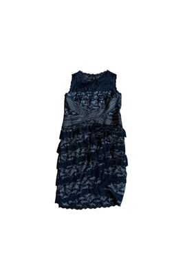 MARINA Navy Blue Lace Asymmetrical Tiered Dress